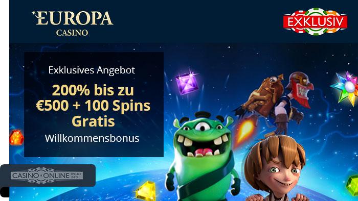 Europa Casino exklusives Angebot Willkommensbonus