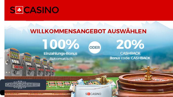 Scasino Willkommensangebot Bonus oder Cashback